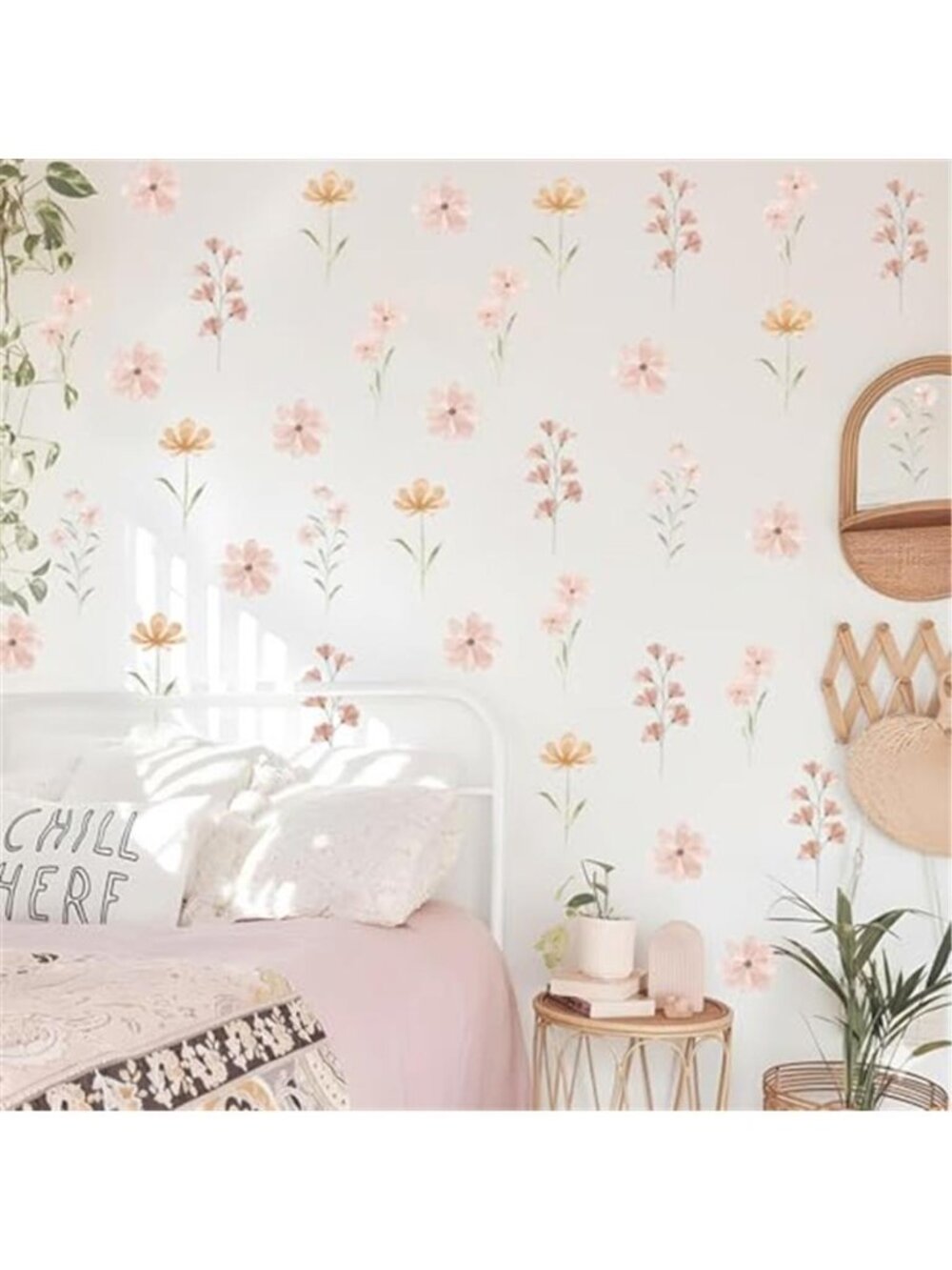 Boho Daisy Floral Wall Decals Peel Stick Nursery Girls Room Decor Removable Set